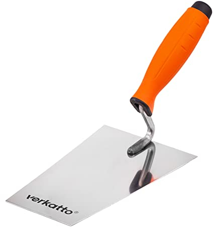 Mivos Truelle de Maçon Trapézoïdale en Acier Inoxydable - 180 x 80 mm - Trapèze - Spatule de Plâtrier 180 mm avec Poignée Souple - Outil pour Travaux de Maçonnerie - Fabriqué en UE