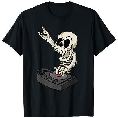 Skelett Dj Mischpult Synthesizer Techno Raver Festival Party T-Shirt