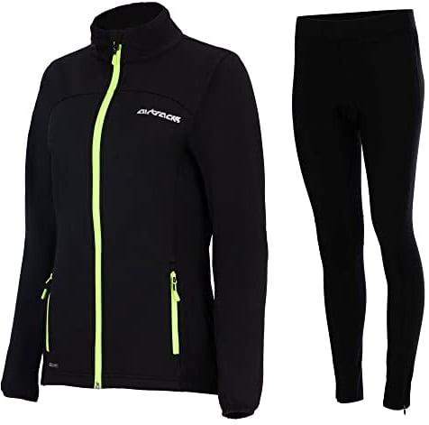 Airtracks Damen Thermo Winter Fahrradtrikot Set Pro Line - Thermo Fahrradjacke Pro Line + Thermo Fahrradhose Lang - Warm Winddicht - schwarz - XL