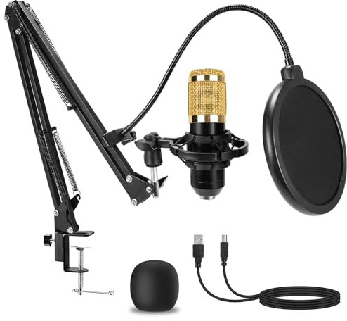 AMOOX Condenser Microphone,Professional USB Microphone Plug & Play PC Computer Microphone Condenser Cardioid Mic Kit with Adjustable Boom Arm Stand Shock Mount,for Podcast,Streaming,YouTube，Tiktok