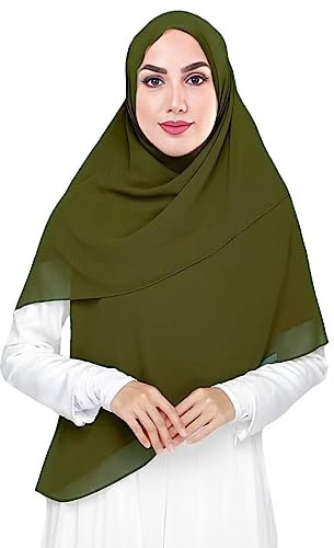 Lina & Lily Premium Chiffon Damen Muslim Hijab Kopftuch Schal Quadrat 145 x 145cm (Olivgrün)