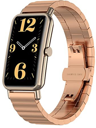 Yikamosi Compatible con Huawei Watch Fit Mini Correa,16MM liberación rápida Pulsera de Acero Inoxidable Pulsera de Repuesto para Huawei Watch Fit Mini,Oro Rosa