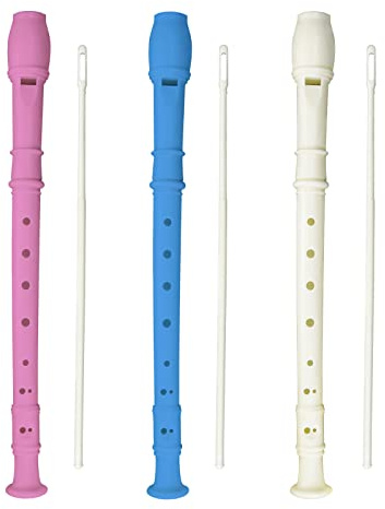3 Pack 8 Hole Soprano Recorders Descant Flute With Cleaning Rod German Style for Beginner Graduation or Back to School Gift (blue, pink, white)