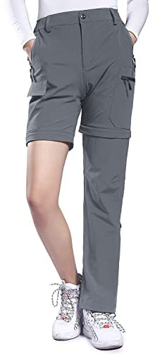 Hiauspor Damen-Zip-Off-Wanderhose-Atmungsaktiv-Trekkinghose Schnell Trockend Abnehmbar Outdoorhose Stretch Funktionshose Sommer Hosen (Hellgrau, L)