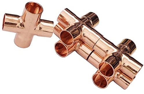 5X 4-Way Cross Union Pipe Fitting 15mm for Plumbing Air Conditioning Refrigeration Central Heating Gas Pipework