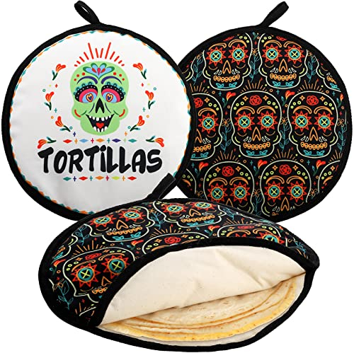 Hiceeden 3 Pack 12 Tortilla Warmer Pouch, Insulated Cloth Food Warmer Two Sides Keep Warm for Corn, Flour Taco, Mexican Party, Microwave Safe