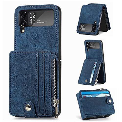 ZCDAYE Hülle für Samsung Galaxy Z Flip 4 Handytasche mit abnehmbarem Kartenhalter, PU Leder Samsung Z Flip 4 Handyhülle Klapphülle für Samsung Galaxy Z Flip 4 Case, Blau