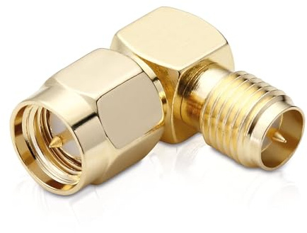 conecto SMA-Adapter, 90° Winkel-Adapter, SMA-Stecker mit Pin auf RP-SMA-Buchse mit Pin, Adapter zum verbinden von SMA-Anschlüssen, vergoldet