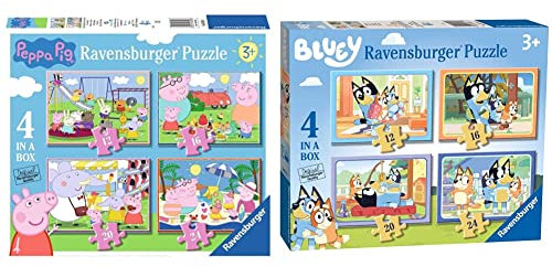 Ravensburger Peppa Pig 4 in Box (12, 16, 20, 24 Pieces) Jigsaw Puzzles for Kids Age 3 Years Up & Bluey - 4 in Box (12, 16, 20, 24 Pieces) Jigsaw Puzzles for Kids Age 3 Years Up
