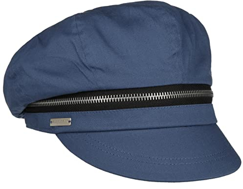 Seeberger Zip Cotton Ballonmütze Schirmmütze Schildmütze Baumwollcap Bakery-Boy-Mütze Damen - mit Schirm, Futter Sommer Frühling-Sommer - One Size blau