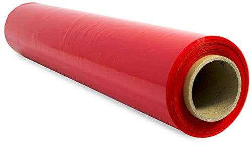 Film d'emballage étirable, film plastique pour l'emballage, rouleau de protection en plastique pour l'expédition, rouleau de 50 cm et jusqu'à 400 m étirable (rouge, 1)