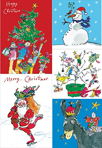 Woodmansterne Artistic Charity Christmas Cards Supporting Childline - Quentin Blake Festive Scenes - Eco-Friendly & Recyclable - Box of 20 Cards