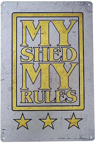 Ultra Accessories Garden Shed Themed Metal Classic Vintage Retro Tin Sign Man Cave Garage Bedroom Office Wall Novelty Lightweight Outdoor Garden Use (Shed Rules)