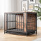 HOJINLINERO Armario interior para perros con superficie de mesa de madera/bandeja de suelo extraíble, para perros, jaula para mascotas, 83 x 56 x 64 cm, color negro