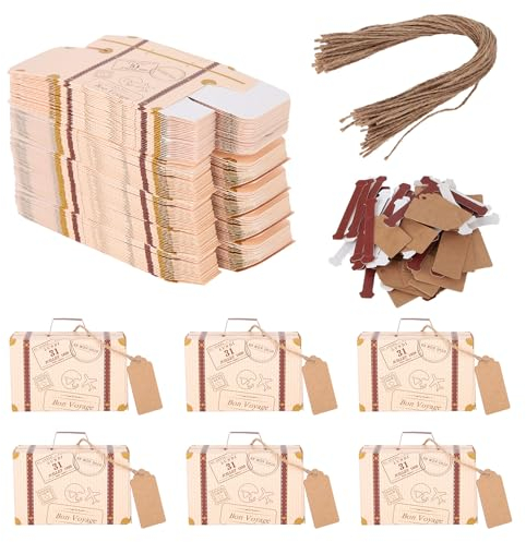 200 bolsas de regalo de papel kraft, cajas de maletas temáticas de viaje con cuerda de yute y etiquetas, portapeladillas vintage para boda, cumpleaños, fiesta de Acción de Gracias