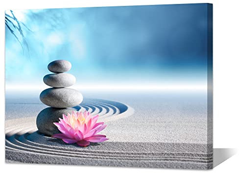 uoppoum Zen-Wandkunst für Badezimmer, Spa-Steine, Bild, Leinwand, Wanddekoration, Lilie und Zen Sand, Posterdruck für Yoga, Meditation, Raumdekoration, 40,6 x 30,5 cm