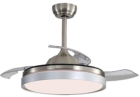 KPUY Ceiling Fan with Light and Remote Control, Ceiling Fan with Invisible ABS Blades, 3 Colors Adjustable LED Light, Silent and Reversible 6 Speed DC Motor