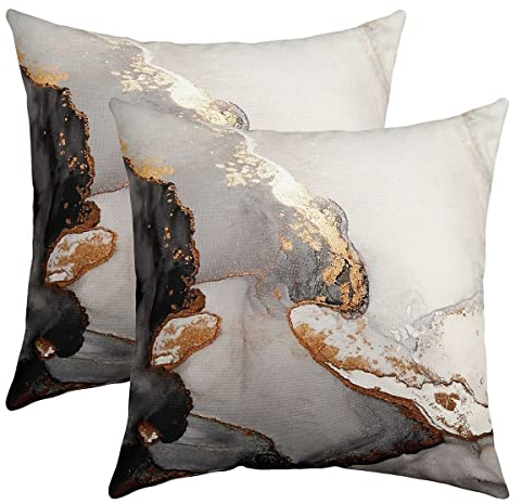 Schwarzer weißer Marmor Kissenhülle Moderne Marmor Ästhetische Kissenbezüge 40x40cm 2er Set Kissenbezüge Aquarell Kunstwerke Sofakissen Couchkissen Gold Abstrakter Dekokissens