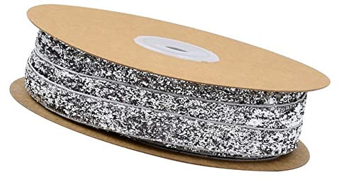 SHTGOI 1 Rolle Samtband 10 mm x 20m Einseitiges Glitzer-Satinband Dekoratives Geschenkband Glitzer-Samtbänder Weihnachts Glitzerbänder für Bastelarbeiten Blumen Geschenkverpackungen Silber