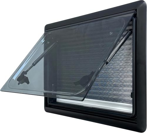 Shield Autocare 600mm x 350mm Flat Campervan Window with Integrated Black Out Blind & Fly Net Screen for Van Conversions Caravan Horsebox Flush Cassette