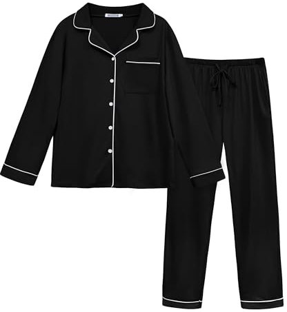 Lovasy Pyjama Femme Hiver à Manches Longue Ensemble de Pigiama Chaud Col en V Vêtements de Nuit et Poche sur Le Devant Pyjamas Maison Costume 2 Pièces Top Sleepwear Casual Vine Rouge S