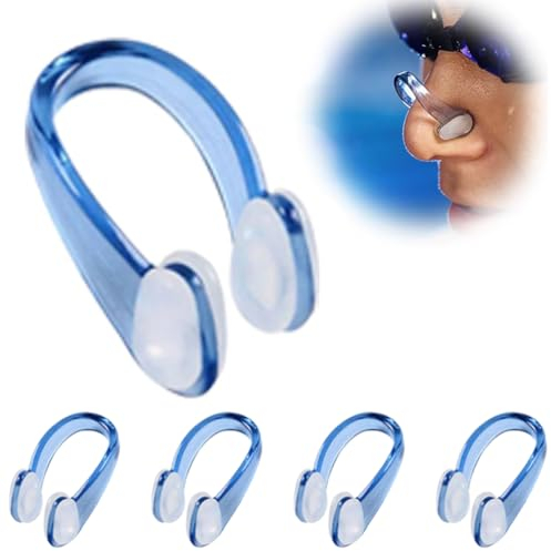 LJFEA 5-Piece Naso Piscina Pads, Clip Naso Nuoto, Clip Naso in Silicone con Organizzatore Naso Pads Nuoto, Bambini, Per 4-12 Anni, Principianti (Blu)