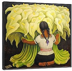 EVANEM Berühmte Diego Rivera Wandbilder Bilder. Moderne Leinwandbilder Der Blumenverkäufer. Berühmte Ölgemälde-Reproduktion für Wohnkultur 70x70cm Schwarzer Rahmen