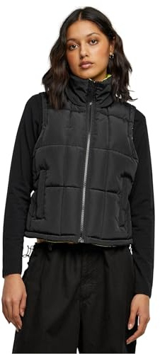Urban Classics Damen Weste Ladies Reversible Cropped Puffer Vest black/frozenyellow M