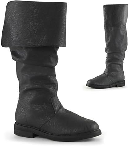 Herren-Westernstiefel, mittelalterliche Piratenstiefel, Gothic-Stiefel für Männer und Frauen, die die Wade ziehen, Flache Jazz-Stiefel, Ritterstiefel,Schwarz,44 EU