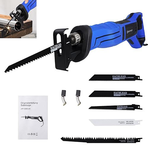 Reciprocating Saw 800W 240V Electric Sabre Saw Portable Recip Saw 2800 RPM for Wood/Metal/Plastic Electric Corded Reciprocating Saw with 2 Meter Wired Electric and Quick Replacement Chuck - 5PCS