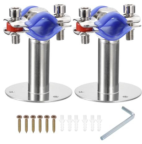 sourcing map 2Pcs Stainless Steel Pipe Supports Wall Mount Ceiling Mount Pipe Bracket Adjustable Clamp Pipe Straps with Screws Fit for Dia 19-22mm Pipe Tube