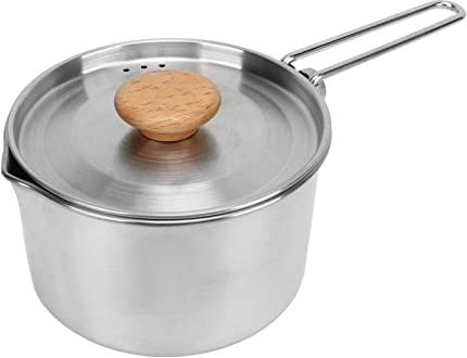 1L Stainless Steel Camping Pot Portable Camping Kettle with Foldable Handle for Picnic Hiking