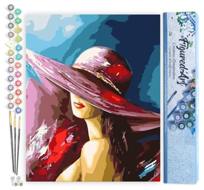 Figured'Art Peinture par Numéro Adulte Femme séduisante au chapeau - Activité Manuelle Kit de Loisir Créatif DIY Numéro d'Art Complet - 40x50cm sans châssis en bois