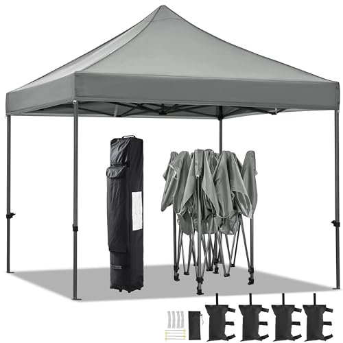 Yaheetech Faltpavillon Pavillon 3x3 wasserdicht stabil, 323/332/341 cm höhenverstellbar faltbar Pop up Faltzelt, UV-Schutz 50+ für Garten Hochzeit Camping, Hellgrau