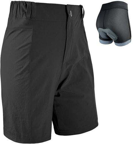 Wulibike Radlerhose Damen Mountainbike-Radhose 2 in 1 gepolstert MTB Shorts Frauen Fahrradhose mit Polsterung Reiten Fahrrad Radfahrhose Reißverschlusstaschen Schwarz XL