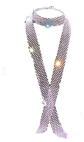 Yurosiay Glitzernder Strass Schal für Damen Herren - Mode Pailletten Krawatte - Lange Kristall Halstuch für Tanz, Cosplay, Show, Karneval - Bunt 1#