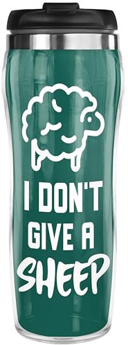 Pixly® I Don't Give a Sheep Thermal Travel Mug Coffee Tea Flask, 400ml/14oz Capacity, Art Funny Joke Gift for Him Her
