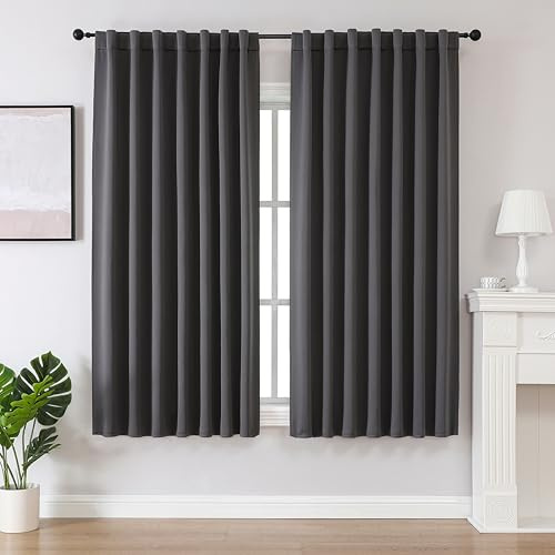 Joydeco Rideau Occultant Thermique Gris Foncé 106x158cm, Rideaux Courts Fenêtres Hauteur 158cm à Pattes Cachées et Passe Tringle pour Anti Foid et Chaleur Anti Bruit Anti UV - 2 Pièces