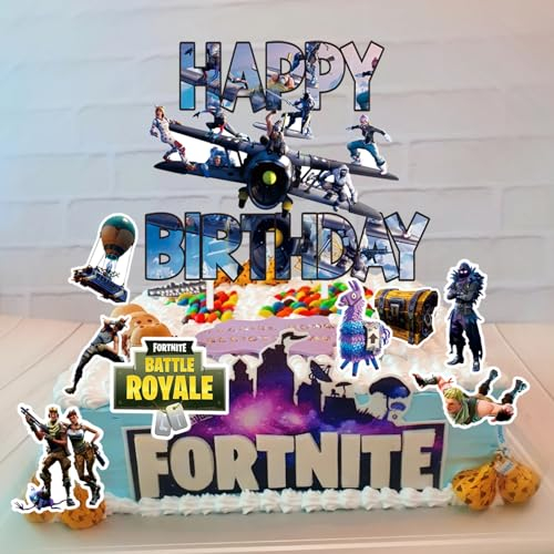 Jofiesu Video Game Happy Birthday Cake Topper, Party Supplies Cake Decoration Supplies for Kids Adults Girls Boys (9pcs)