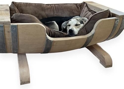 Fass-Schmiede Weinfass Hundebett aus Eichenholz Schafplatz für Haustiere (225 Liter Fass, Natur)