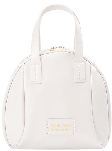 Trousse Toilette Imperméable Portable PU, Trousse Toilette avec Compartiment Poignée, Trousse Cosmétique Double Couche, Trousse Maquillage Voyage Double Couche (Blanc à la Main)