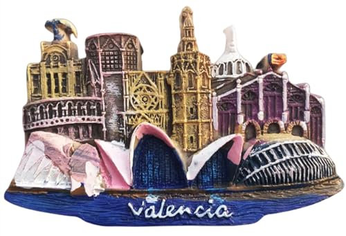 Imán 3D para nevera Valencia España, recuerdo de viaje, cocina, refrigerador, decoración pintada a mano, resina artesanal
