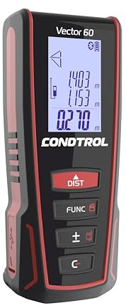 CONDTROL – Entfernungsmesser VECTOR 60 – Reichweite 0,05 bis 60 Meter – kontinuierliche präzise Messung – roter Laser – Bluetooth – 2+1 Jahr Garantie – Lieferung mit Zubehör