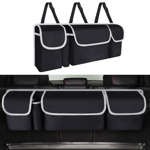 URAQT Auto Kofferraum Organizer, Faltbarer Auto Aufbewahrungstasche mit 4 Taschen Wasserdicht Rücksitz Kofferraumtasche 3 Verstellbare Schultergurte Kofferraumtasche Auto für den Kofferraum Auto