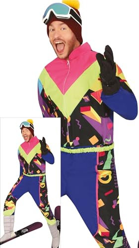 FIESTAS GUIRCA Retro Skianzug Karneval Kostüm Herren – Bunter 80er Jahre Schneeanzug JGA – Après-Ski 90er Jahre Trainingsanzug – Bad Taste Junggesellenabschied Herren Kostüm Karneval Fasching Größe L