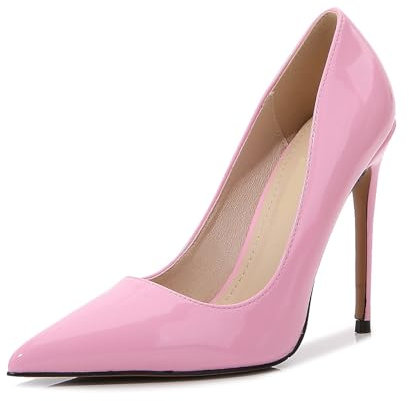 Escarpins à Talons Hauts fermés à Bout Pointu pour Femmes, Chaussures de Mariage à Talons Aiguilles de 4,72 Pouces, Chaussures de Demoiselle d'honneur de mariée de Grande Taille,Rose,43 EU