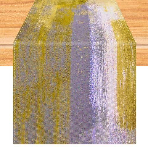 Kiatuniya Tischläufer Gelb 40 x 140 cm Tischdekoration Modern Kunst Gemälde Kurz Abwaschbar Tischdeko für Weihnachten Party Hochzeiten Feiertage Geburtstag Küche Deko