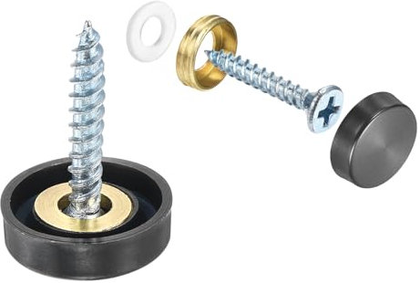 sourcing map 16 Pcs Screw Covers Caps, 304 Stainless Steel Mirror Screws Decorative Caps Cover Nails, Mirror Screws Fasteners for Sign Advertising Hardware Construction, 16mm Diameter, Black