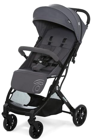Leichter und kompakter Buggy mit einhändigem Zusammenklappen, großen Rädern, neigbar und geeignet für Kabine, Kinderwagen mit Tragegriff Trolley und SPF50+ - Asalvo KUBIC 2, Grau