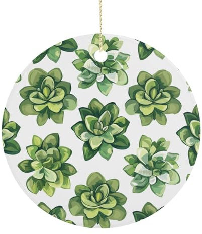 Weihnachtsornamente, grün, Sukkulenten, gemustert, rund, Keramik-Ornament, Andenken, Weihnachtsbaum, hängende Weihnachtsgeschenkidee, Porzellan, Weihnachtsbaumschmuck, Heimdekoration,